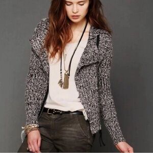 Free People Zip Up Marbled
Asymmetrical Moto Chunky Knit
Sweater Jacket